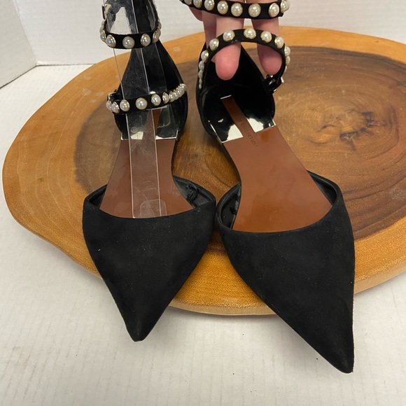 ZARA Pearl Ankle Strap Pointed Toe Flats - Picture 3 of 10